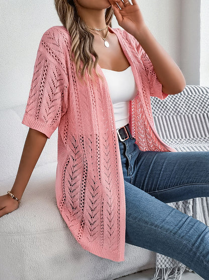 Openwork Open Front Half Sleeve Cardigan-Angel Casuals