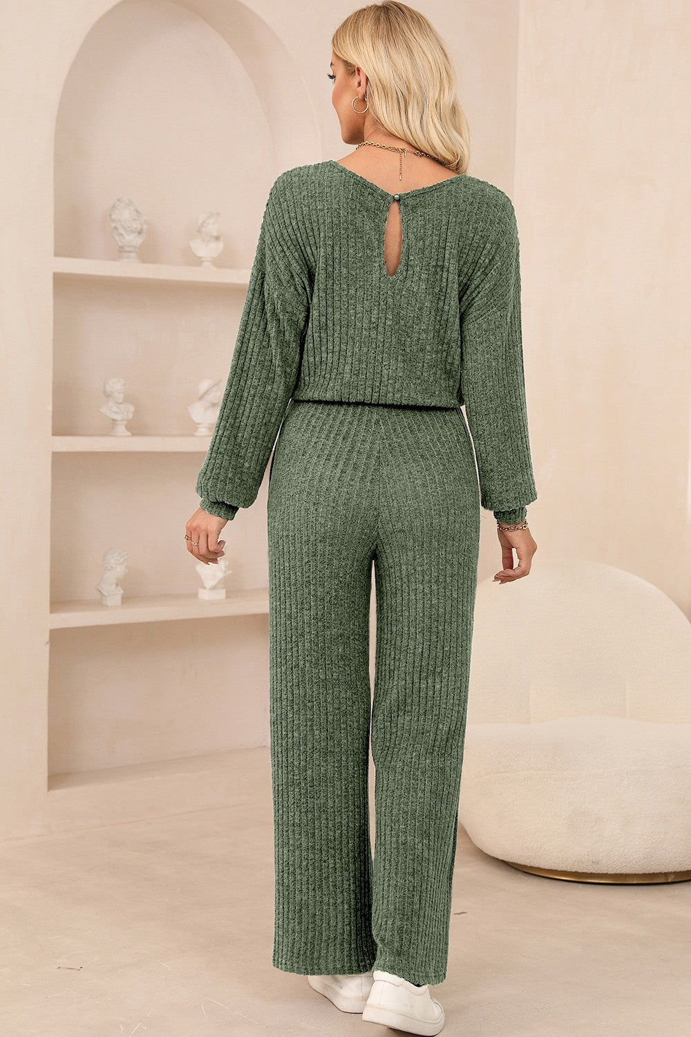 Round Neck Long Sleeve Jumpsuit-Angel Casuals