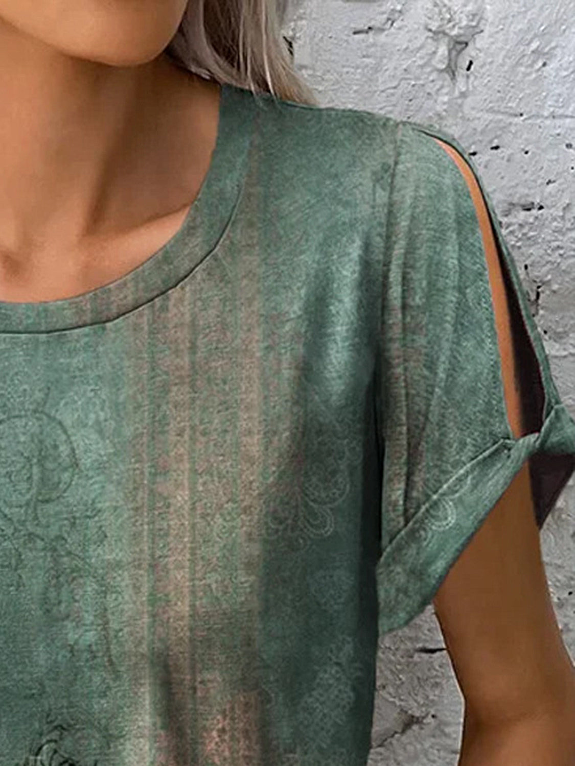 Printed Round Neck Short Sleeve T-Shirt-Angel Casuals