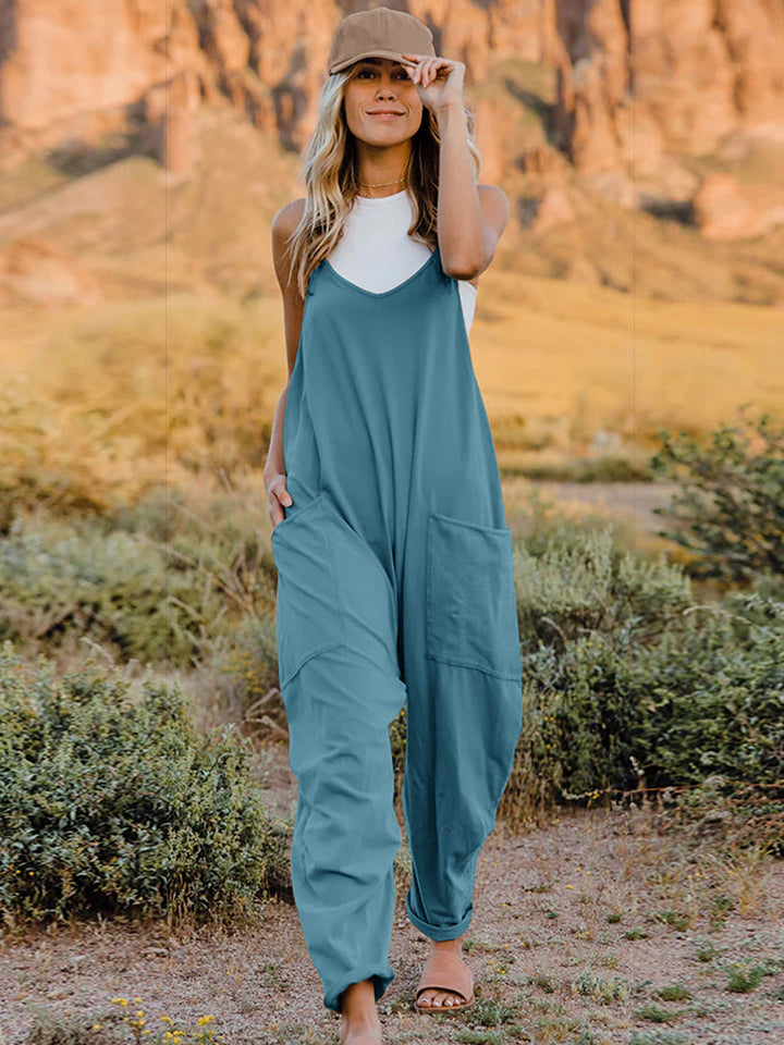 Double Take Full Size V-Neck Sleeveless Jumpsuit with Pockets-Angel Casuals