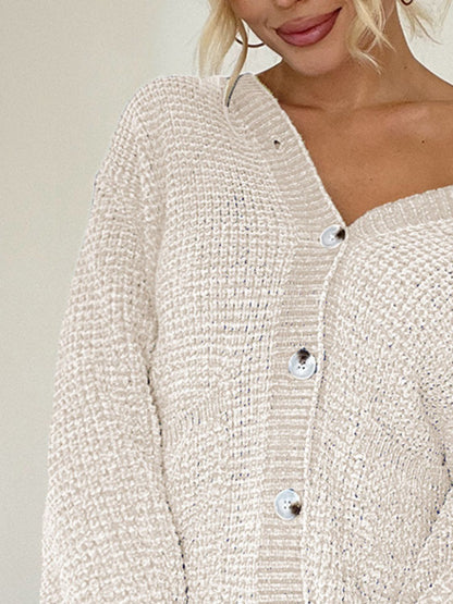 Pocketed V-Neck Button Up Cardigan-Angel Casuals