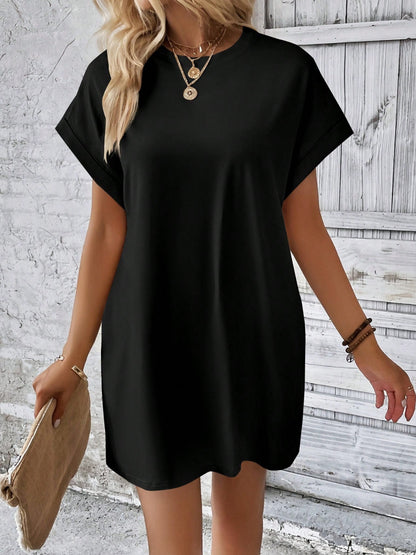 Round Neck Short Sleeve Mini Dress-Angel Casuals