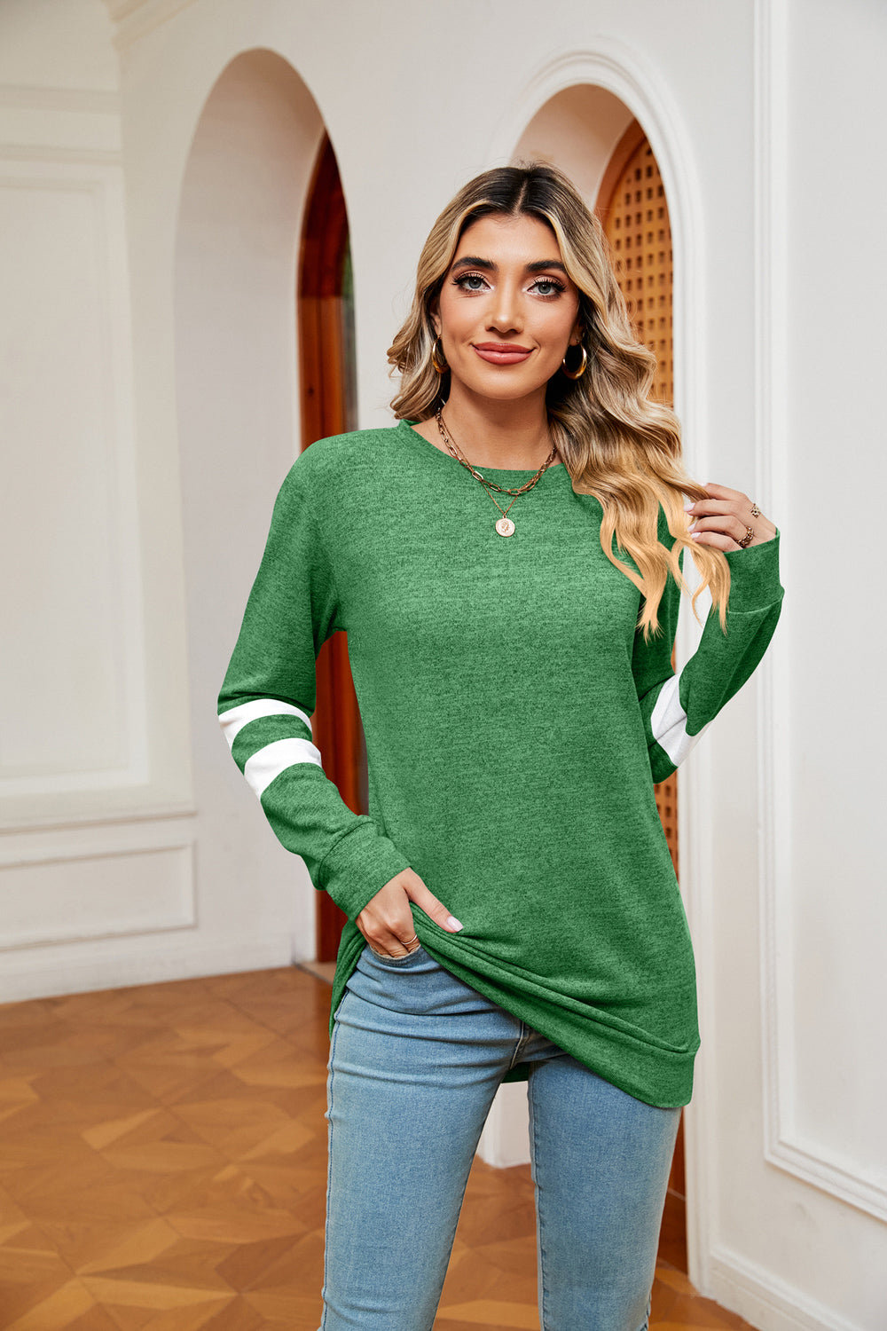 Round Neck Long Sleeve Top-Angel Casuals