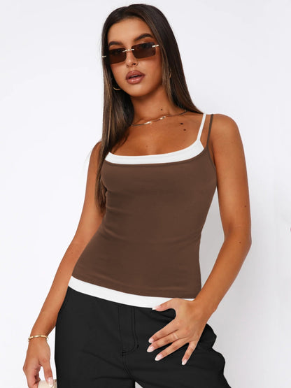 Faux Layered Square Neck Cropped Cami-Angel Casuals