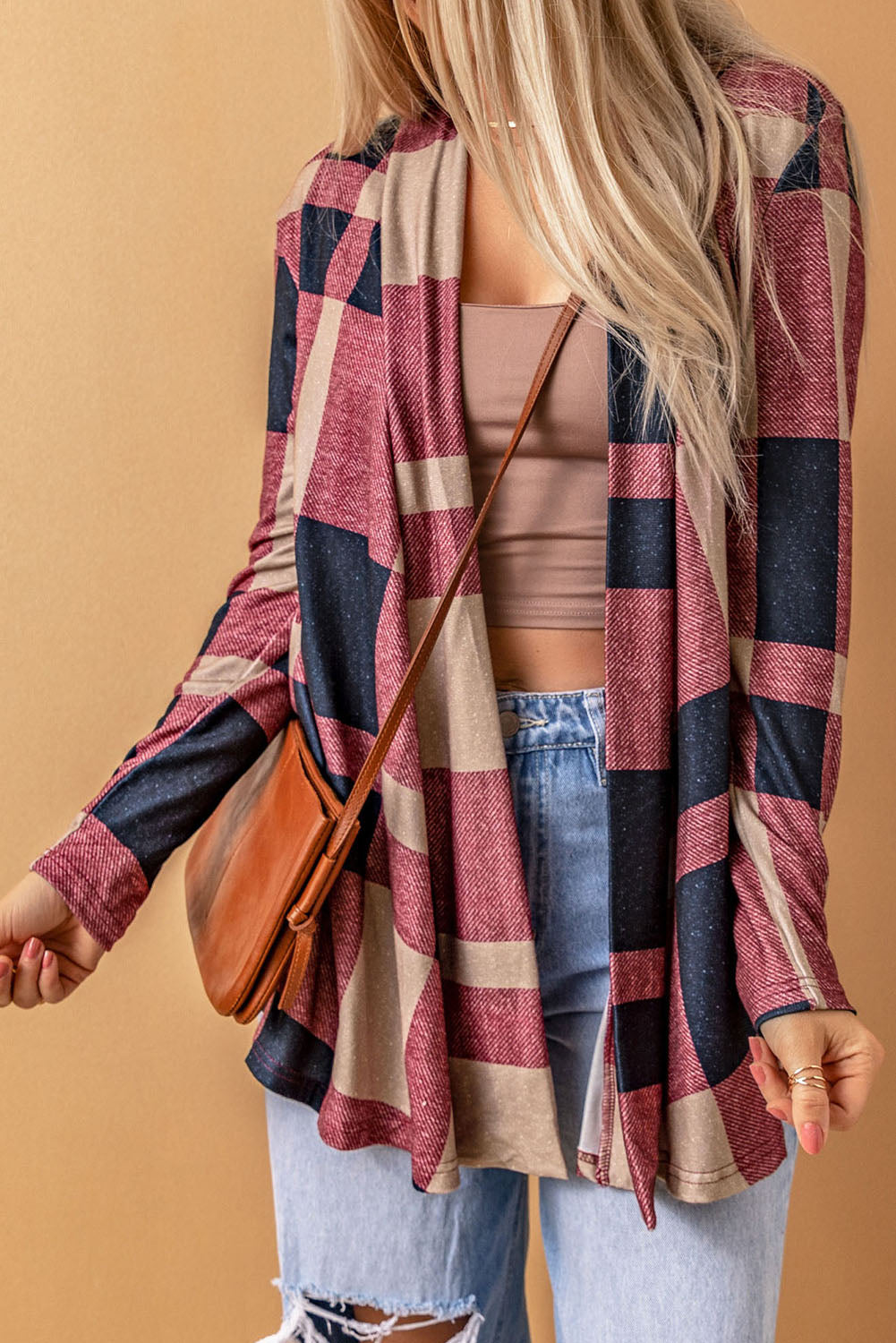 Plaid Open Front Cardigan-Angel Casuals