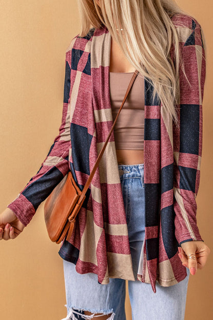 Plaid Open Front Cardigan-Angel Casuals