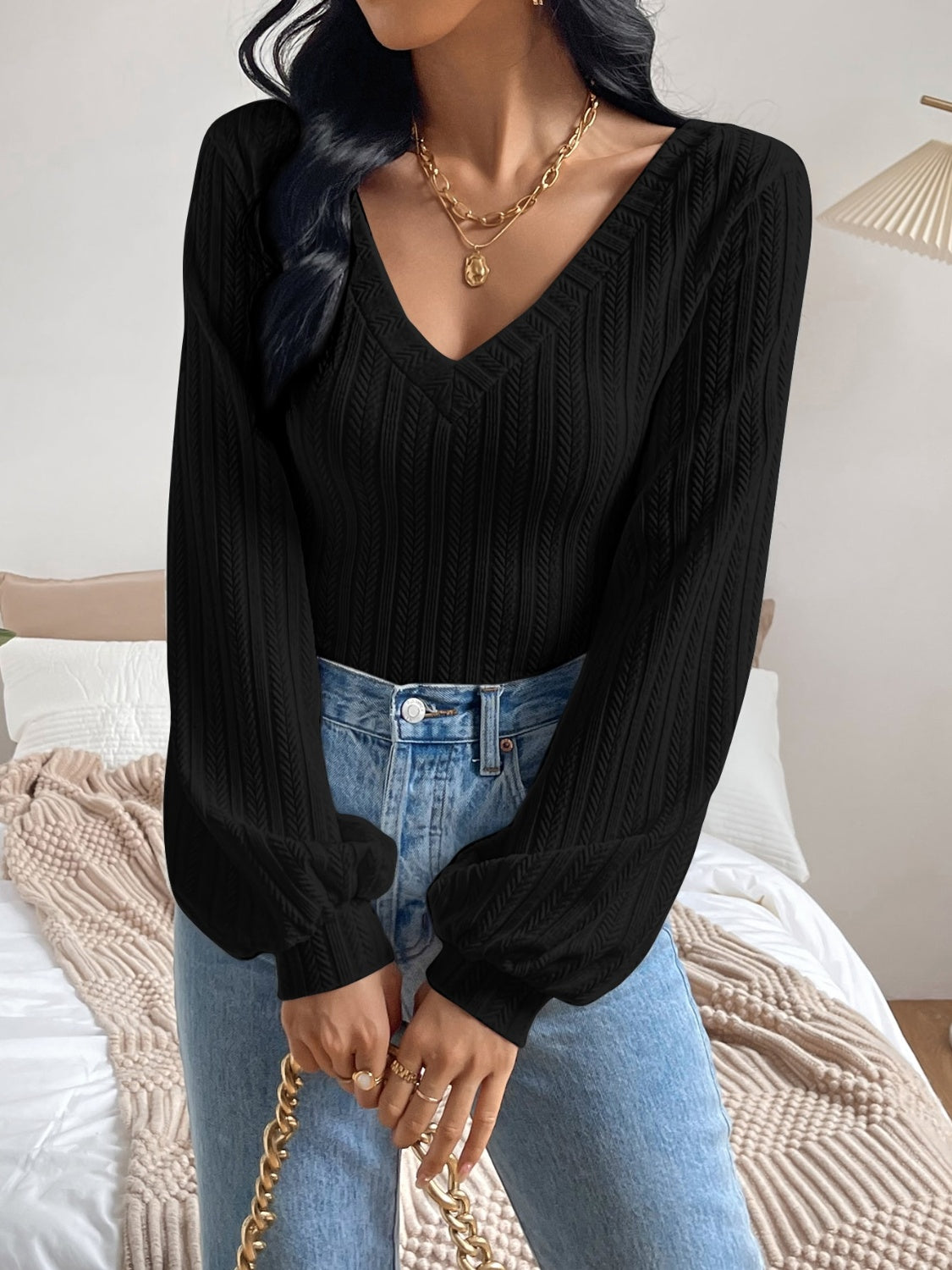 Honey V-Neck Long Sleeve T-Shirt-Angel Casuals