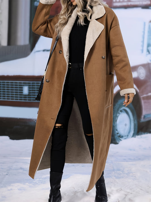 Plus Size Drop Shoulder Sherpa Longline Coat-Angel Casuals