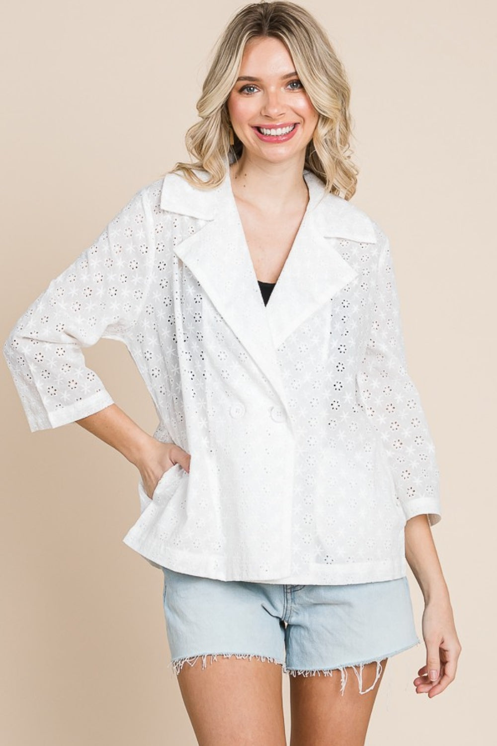 Culture Code Double Breasted Eyelet Jacket with Pockets-Angel Casuals