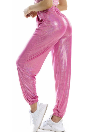 Glitter Elastic Waist Pants with Pockets-Angel Casuals