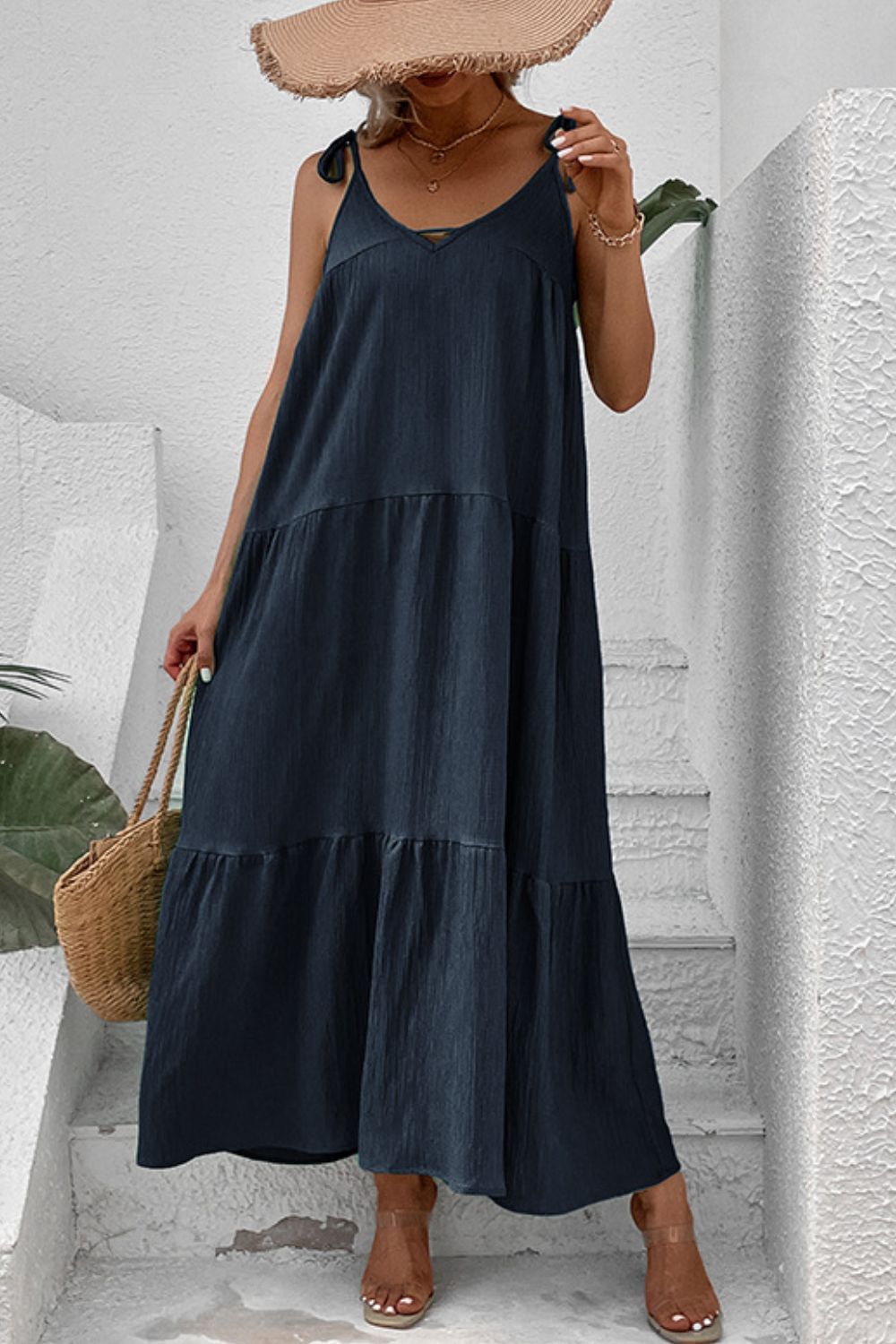 Tie-Shoulder Tiered Maxi Dress-Angel Casuals