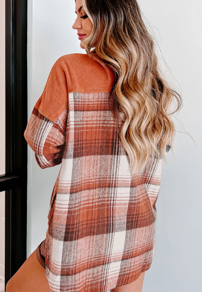 Plaid Button Up Long Sleeve Jacket-Angel Casuals
