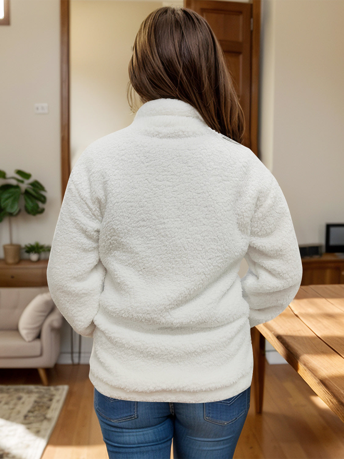 Full Size Turtleneck Zip Up Long Sleeve Sherpa Jacket-Angel Casuals