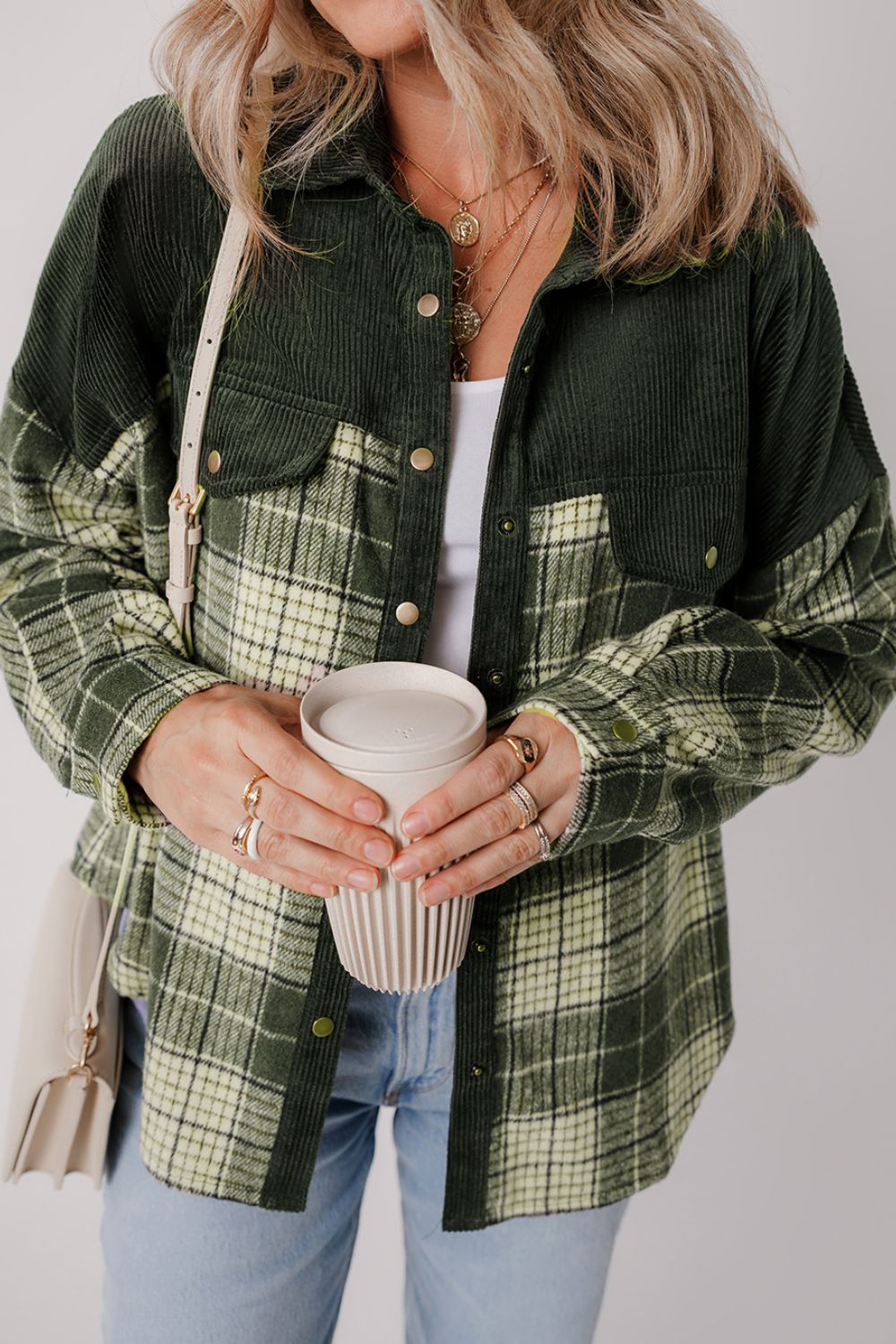 Snap Down Collared Neck Plaid Shacket-Angel Casuals