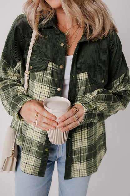 Snap Down Collared Neck Plaid Shacket-Angel Casuals