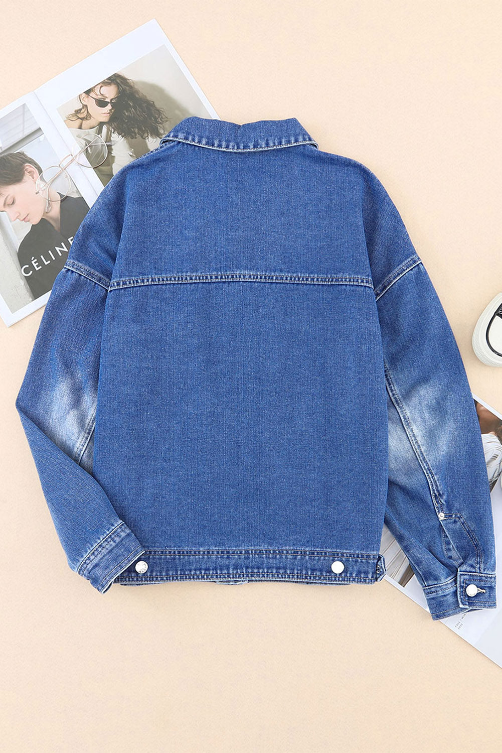 Collared Neck Button Up Denim Jacket-Angel Casuals