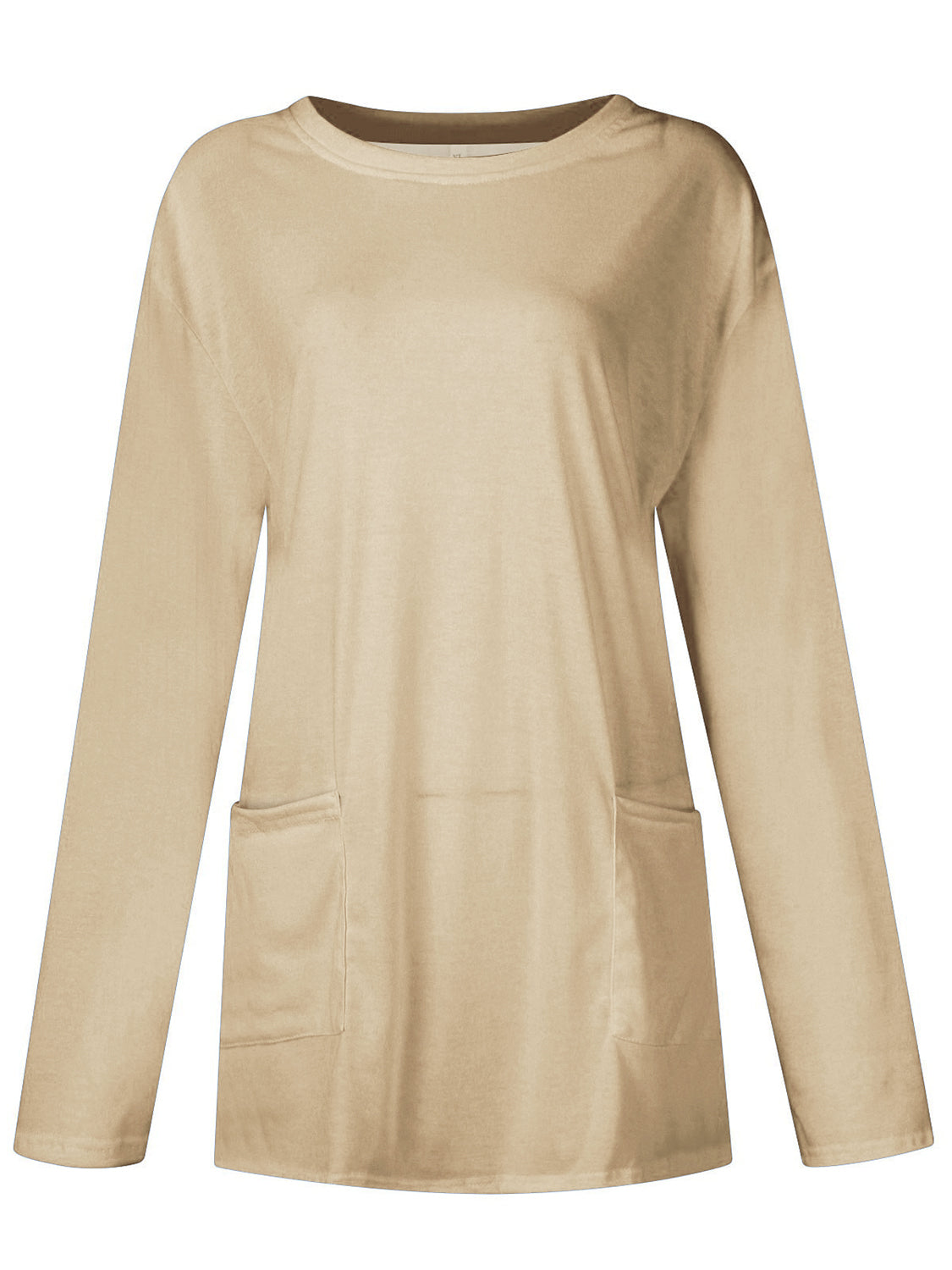 Full Size Pocketed Round Neck Long Sleeve T-Shirt-Angel Casuals