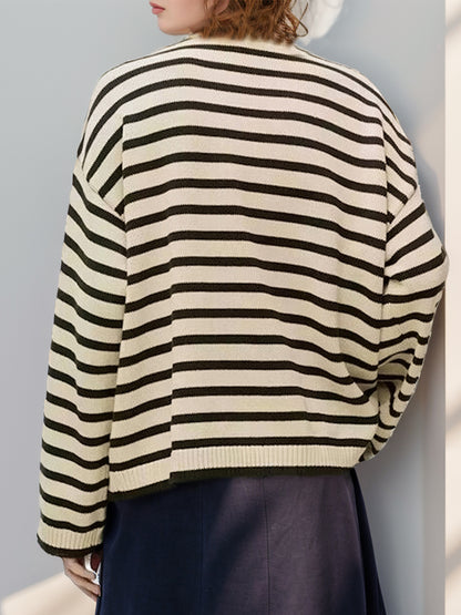 Perfee Striped Round Neck Long Sleeve Knit Top-Angel Casuals