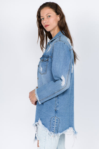 American Bazi Distressed Frayed Hem Denim Jacket-Angel Casuals