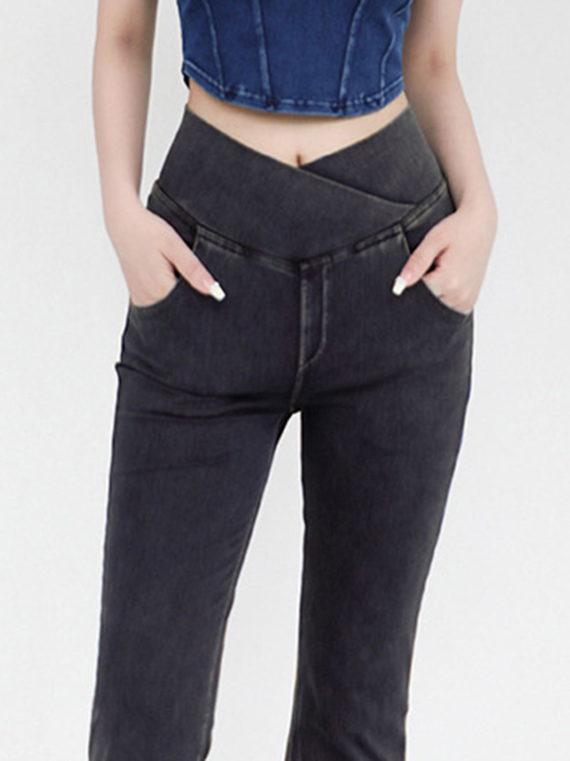 Wide Waistband Bootcut Jeans with Pockets-Angel Casuals