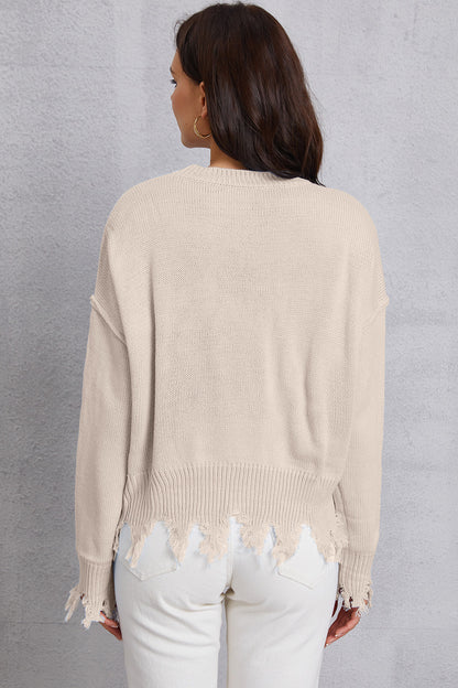 Lip Fringe Round Neck Sweater-Angel Casuals