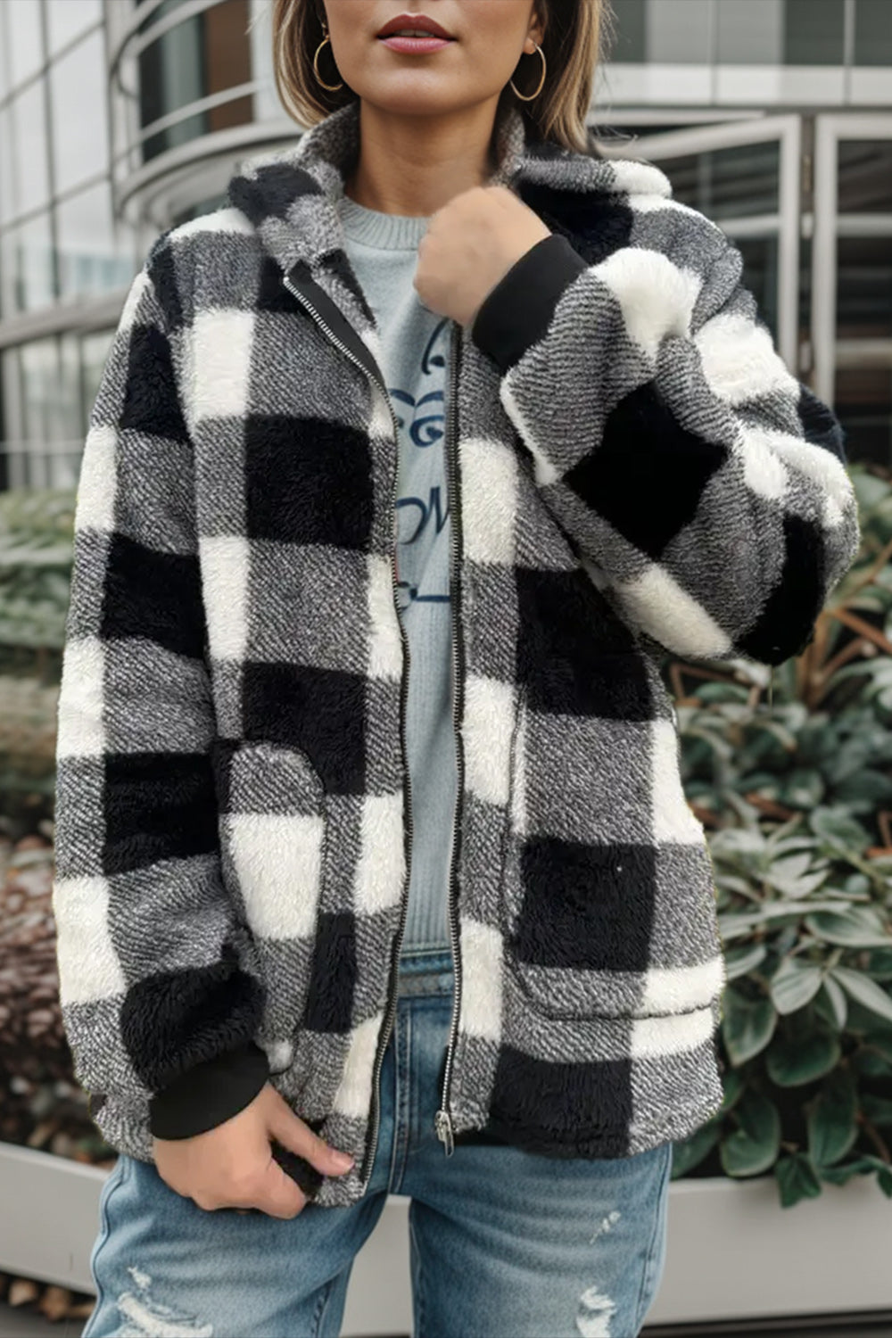 Double Take Full Size Plaid Long Sleeve Hooded Coat-Angel Casuals