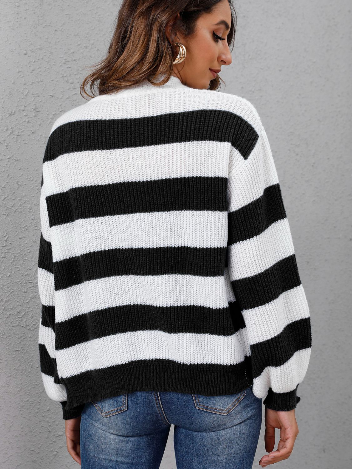 Striped Button Up Long Sleeve Sweater-Angel Casuals