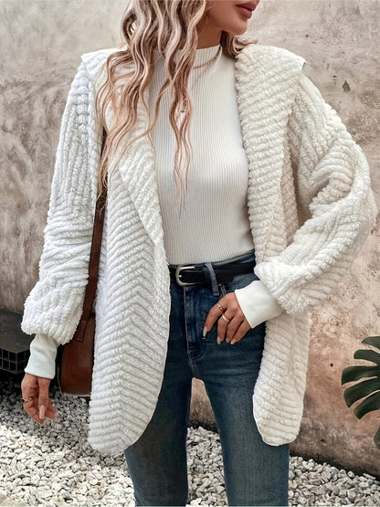 Open Front Long Sleeve Hooded Fuzzy Cardigan-Angel Casuals