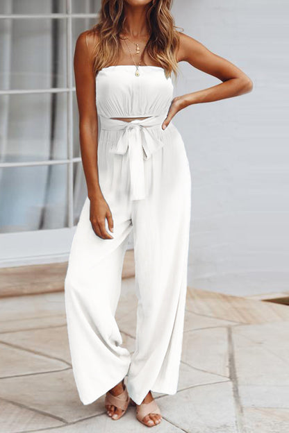 Tied Cutout Tube Wide Leg Jumpsuit-Angel Casuals