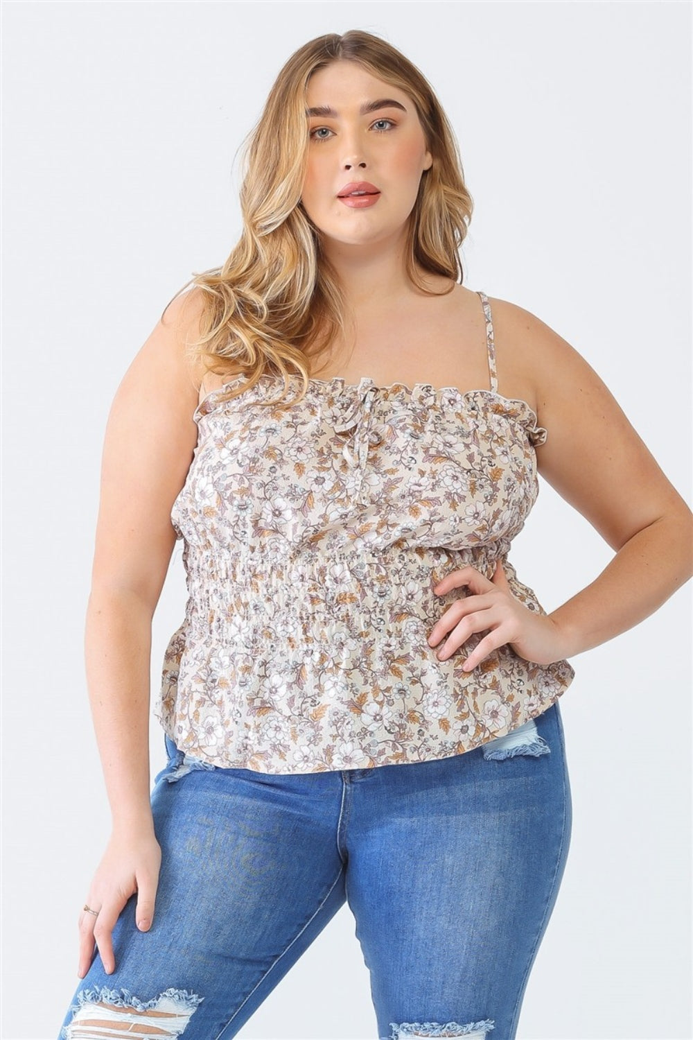 Zenobia Plus Size Frill Floral Square Neck Cami-Angel Casuals