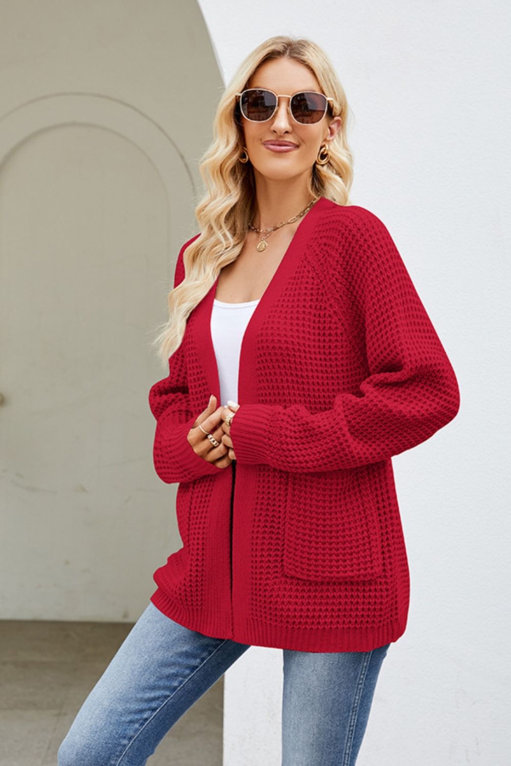 Open Front Raglan Sleeve Pocketed Cardigan-Angel Casuals