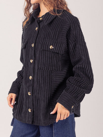 Button Up Long Sleeve Corduroy Jacket-Angel Casuals