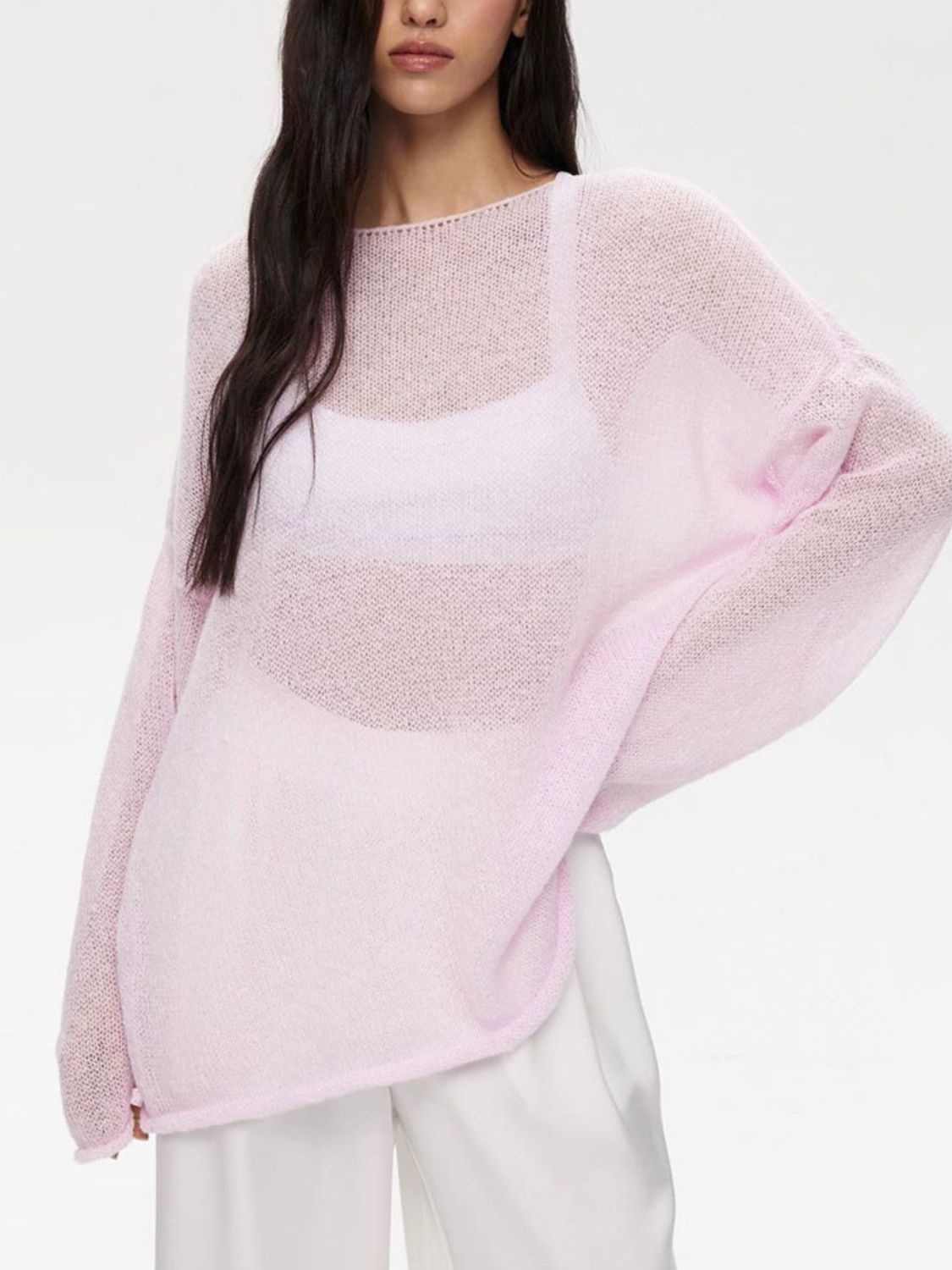 Boat Neck Long Sleeve Knit Cover Up-Angel Casuals