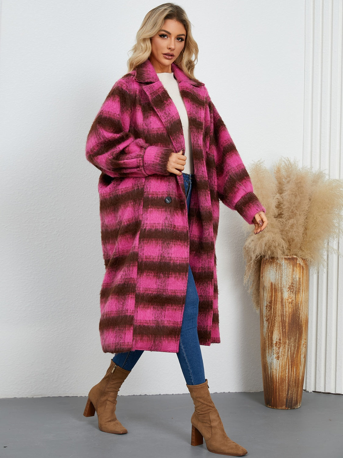 Contrast Double-Breasted Long Sleeve Longline Coat-Angel Casuals