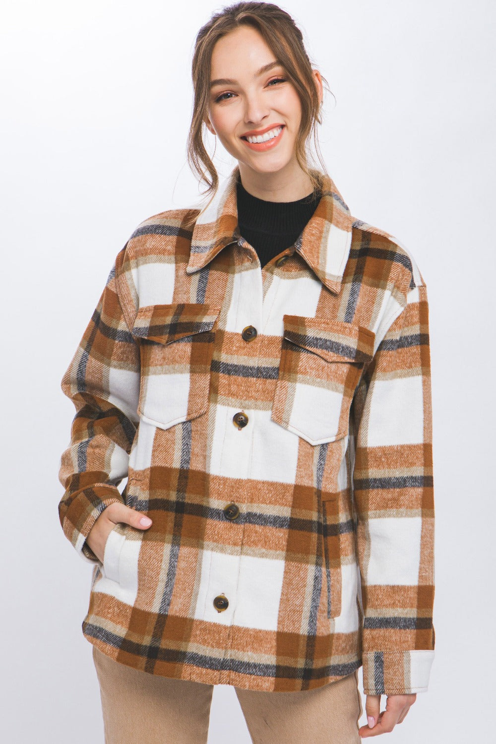 Love Tree Plaid Button Up Shacket-Angel Casuals