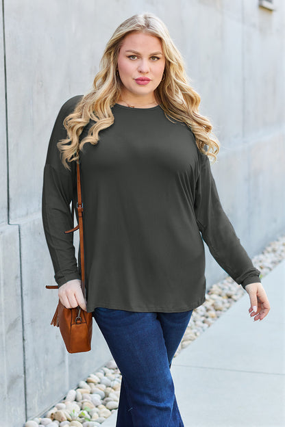 Basic Bae Full Size Round Neck Dropped Shoulder T-Shirt-Angel Casuals