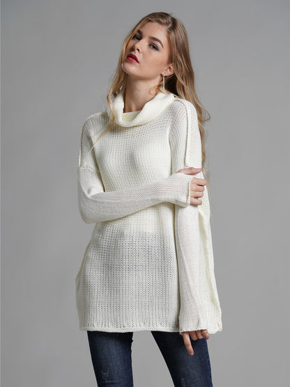 Turtleneck Dropped Shoulder Long Sleeve Sweater-Angel Casuals