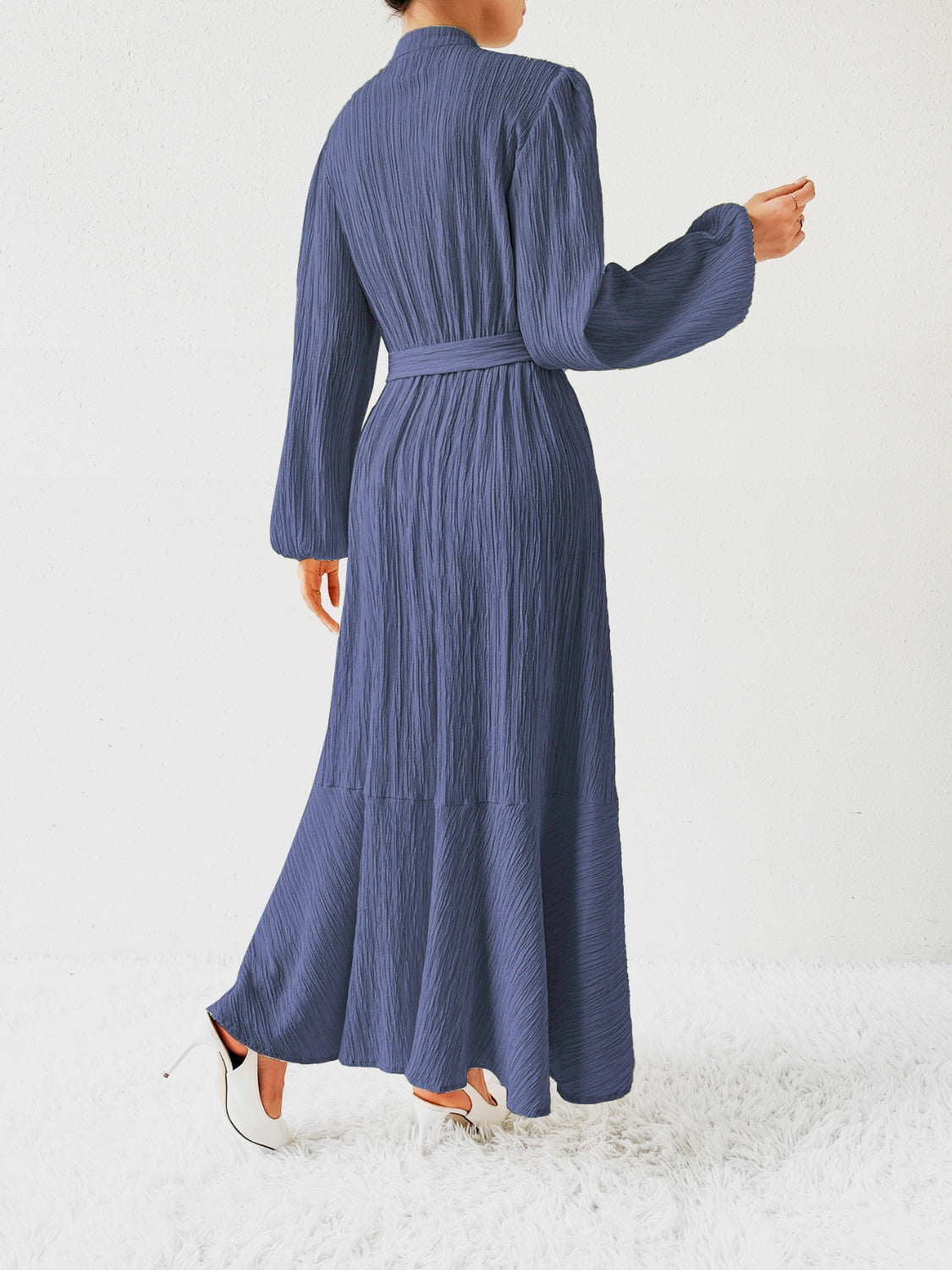 Tie Waist Long Sleeve Dress-Angel Casuals