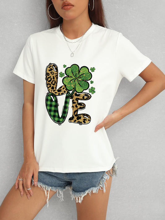 LOVE Round Neck Short Sleeve T-Shirt-Angel Casuals