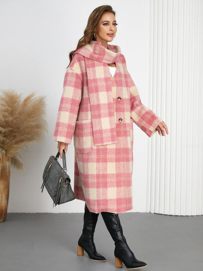 Plaid Button Up Long Sleeve Coat-Angel Casuals