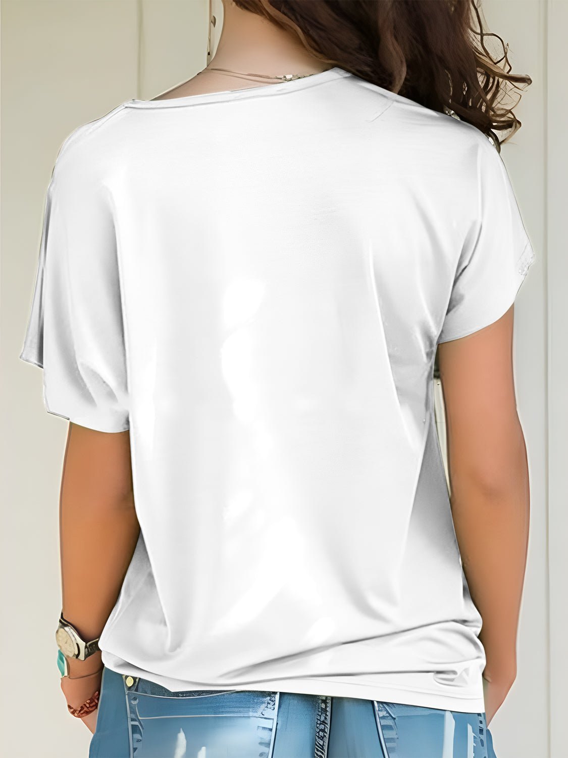 Asymmetrical Neck Short Sleeve T-Shirt-Angel Casuals