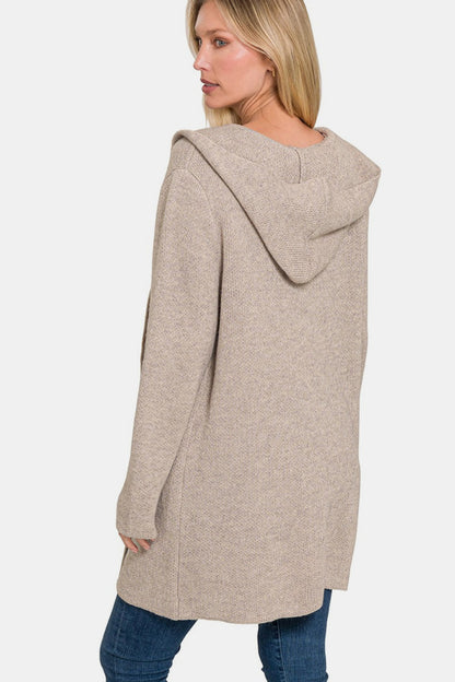 Zenana Hooded Open Front Sweater Cardigan-Angel Casuals