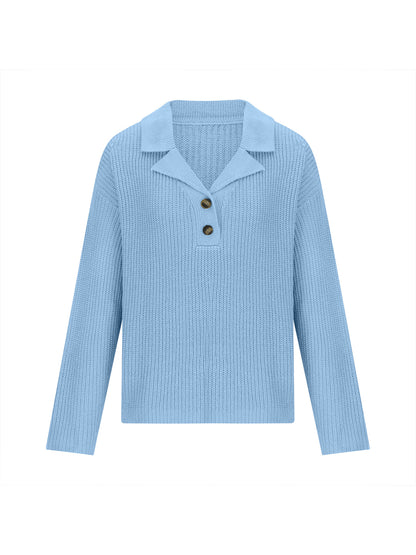 Collared Neck Half Button Knit Top-Angel Casuals