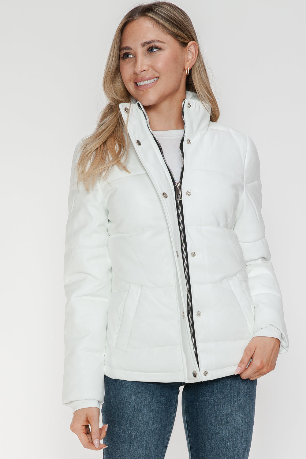 YMI Pocketed Zip Up Turtleneck Puffer Jacket-Angel Casuals