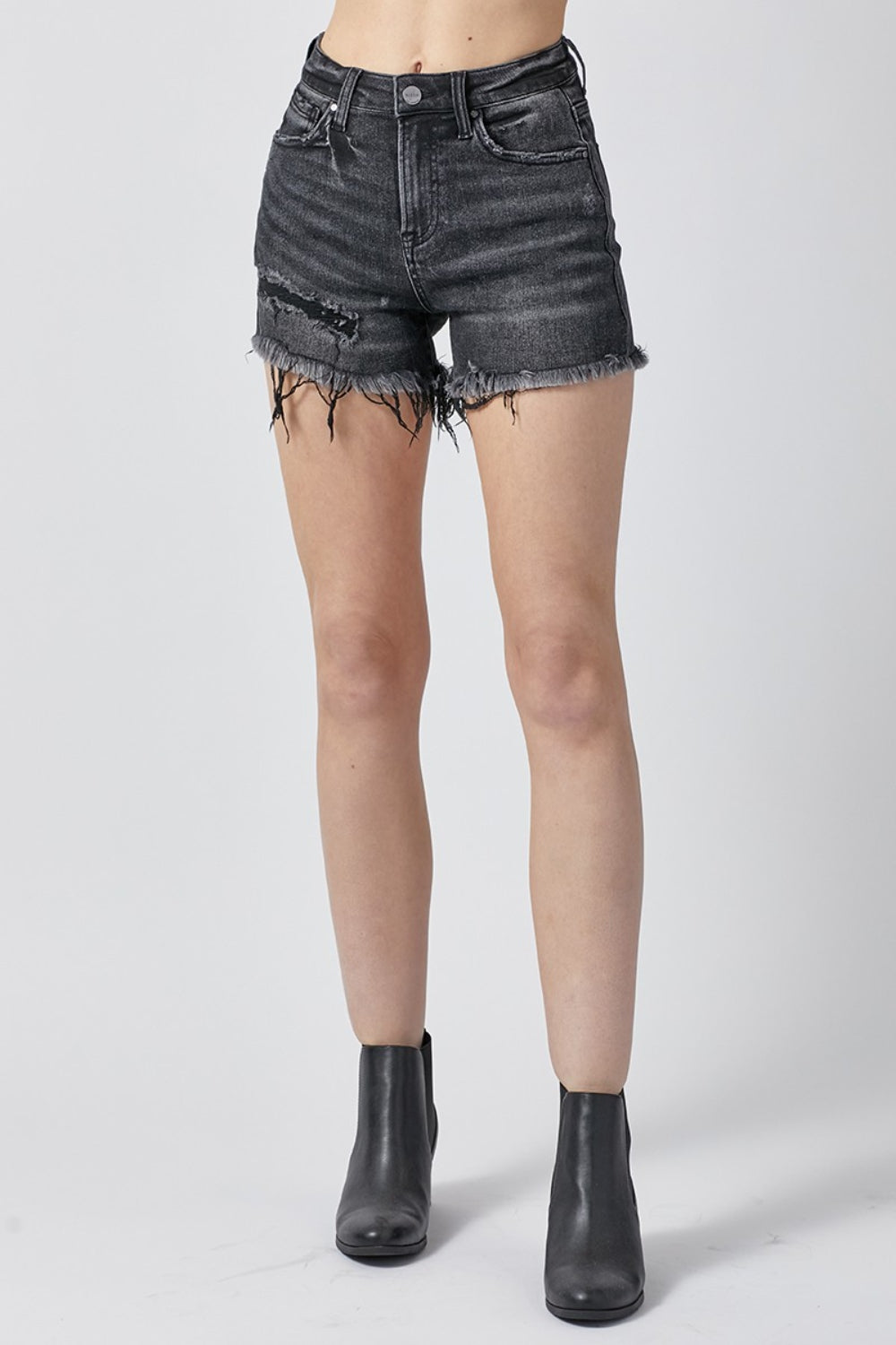 RISEN Raw Hem Denim Shorts with Pockets-Angel Casuals