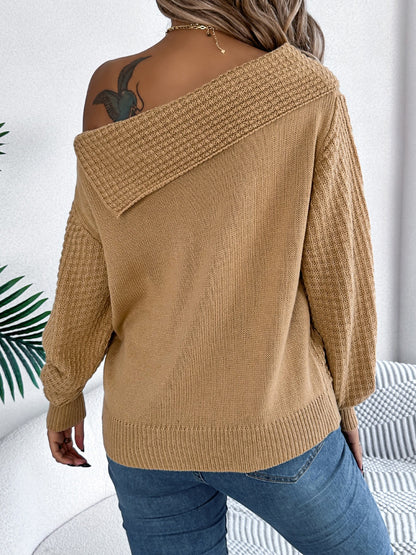 Cable-Knit One Shoulder Long Sleeve Sweater-Angel Casuals