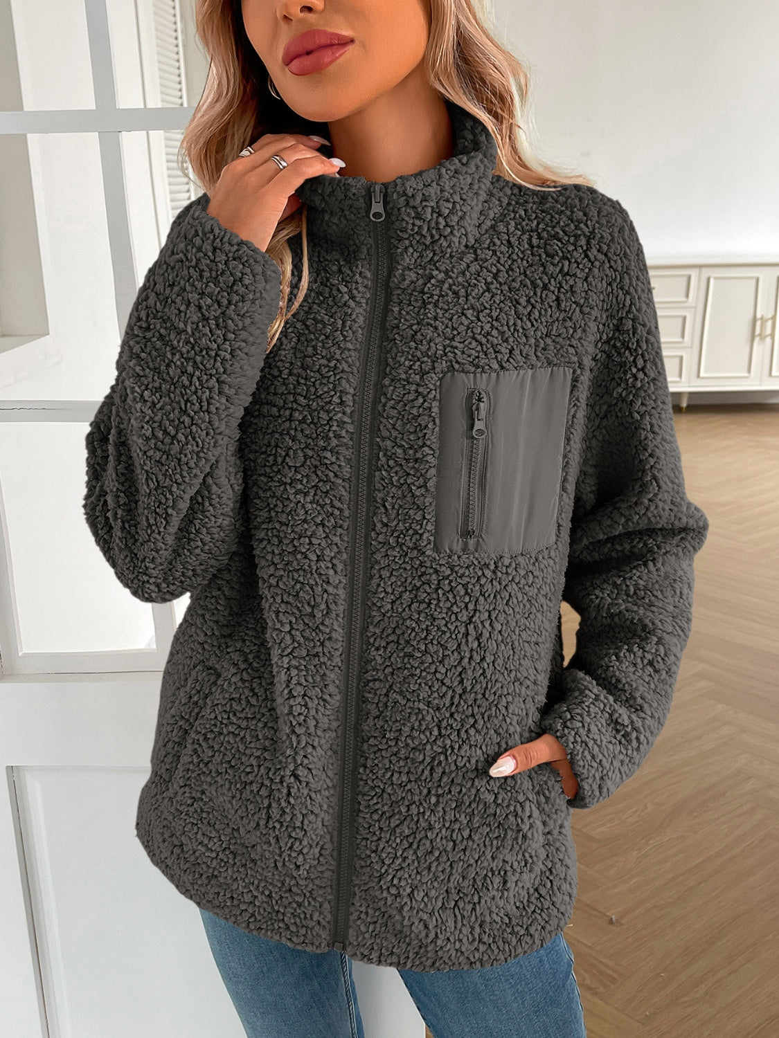 Ivy Lane Zip Up Long Sleeve Fuzzy Jacket-Angel Casuals