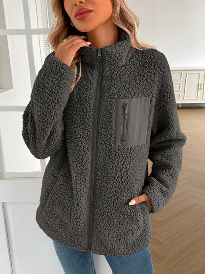 Ivy Lane Zip Up Long Sleeve Fuzzy Jacket-Angel Casuals