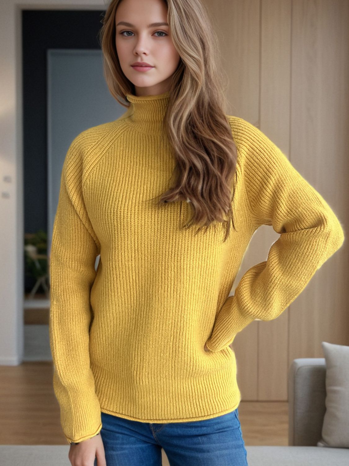 Turtleneck Long Sleeve Sweater-Angel Casuals