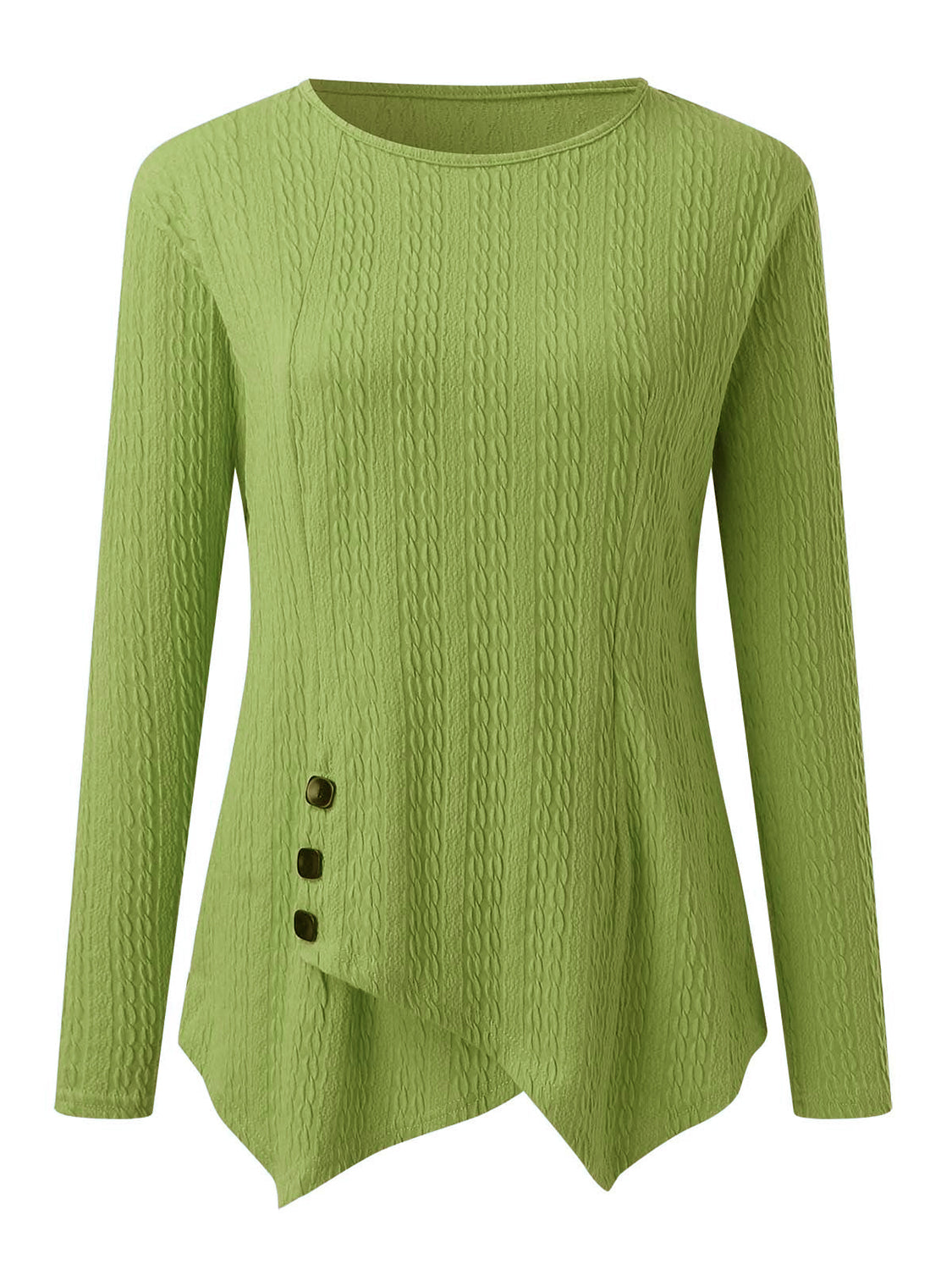 Decorative Button Round Neck Long Sleeve Top-Angel Casuals